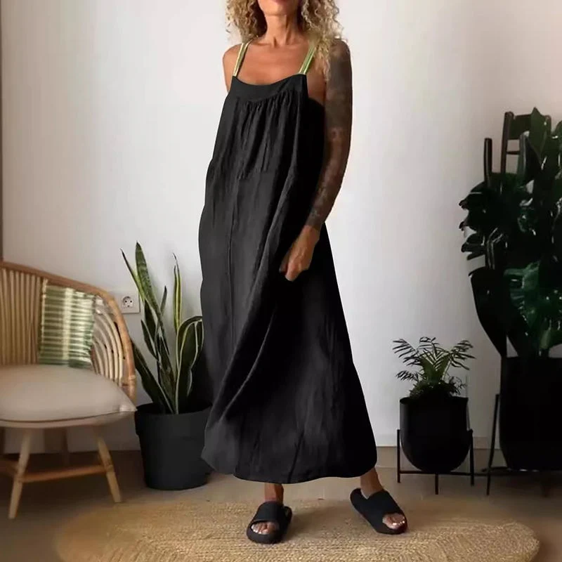 Women's Simple Cotton And Linen Suspender Dress - Image 6
