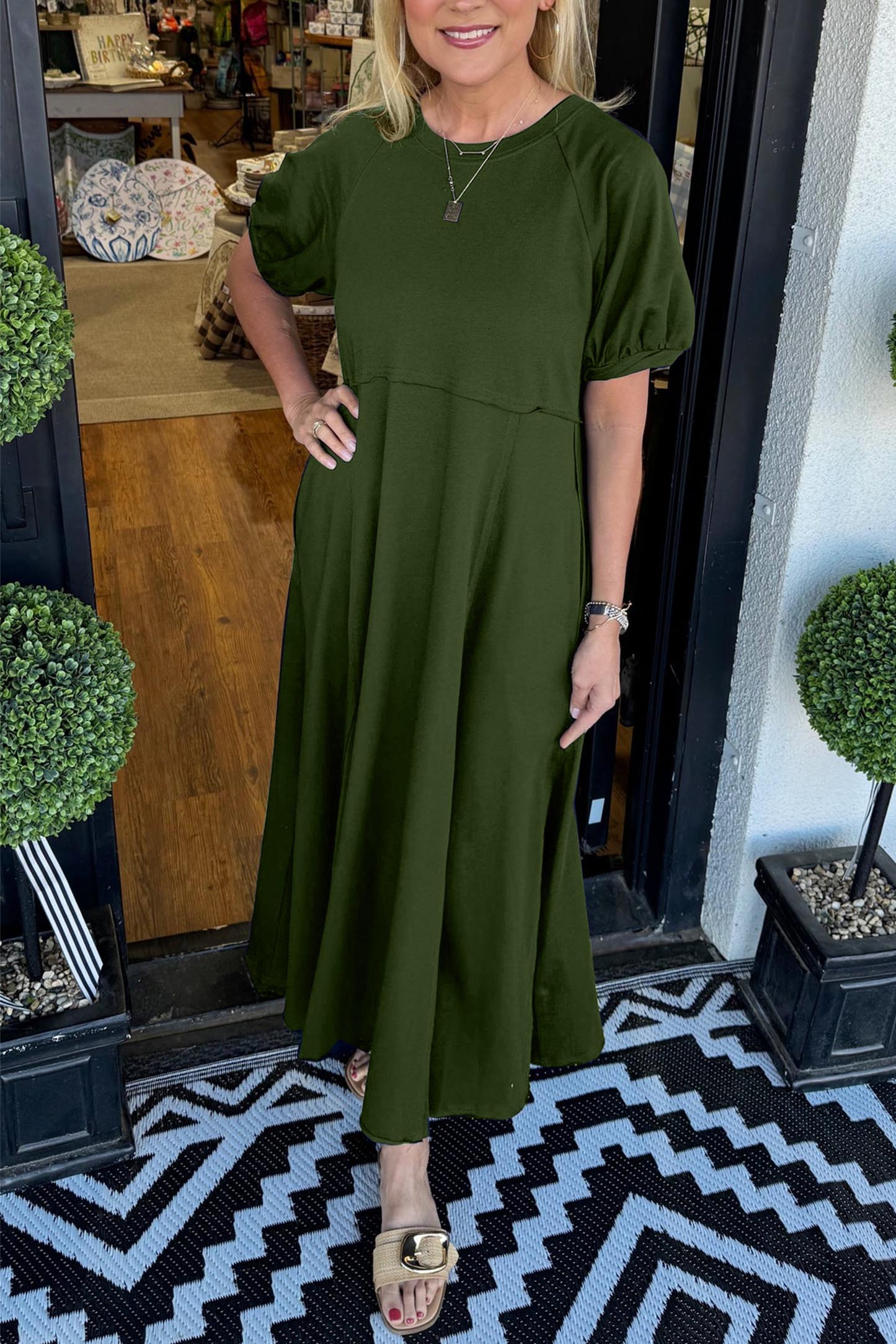 🔥Women's Solid Color Puff Sleeve Round Neck Long Dress(Buy 2 Free Shipping) - Image 10