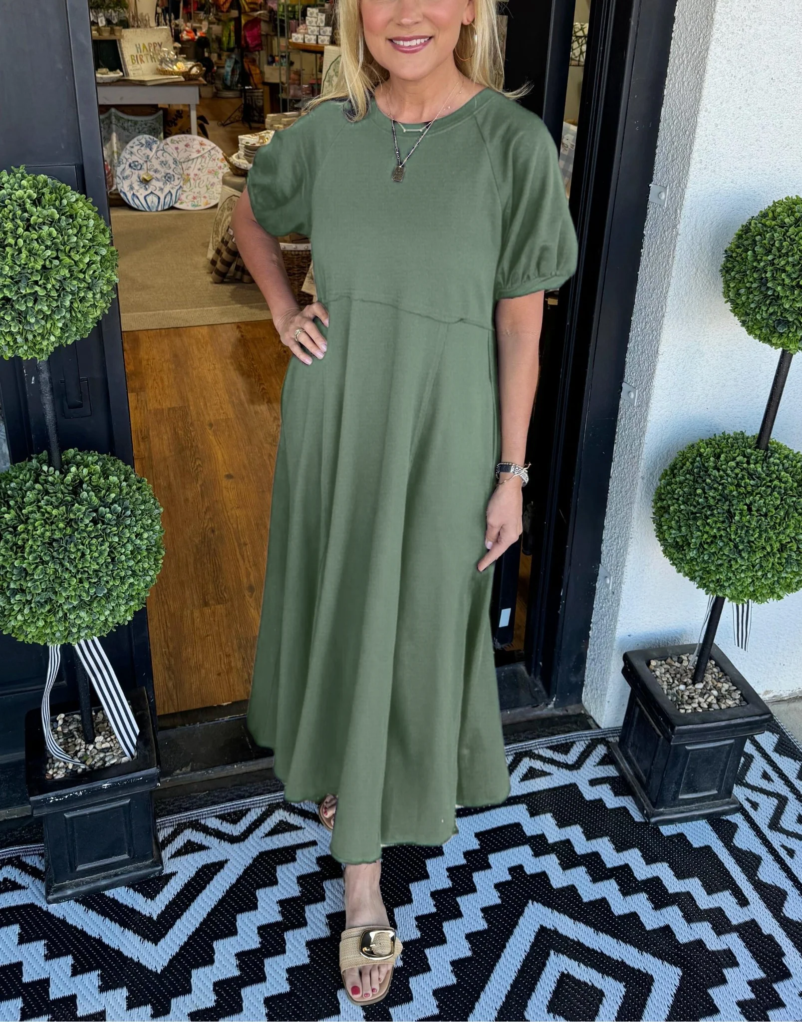 🔥Women's Solid Color Puff Sleeve Round Neck Long Dress(Buy 2 Free Shipping) - Image 6