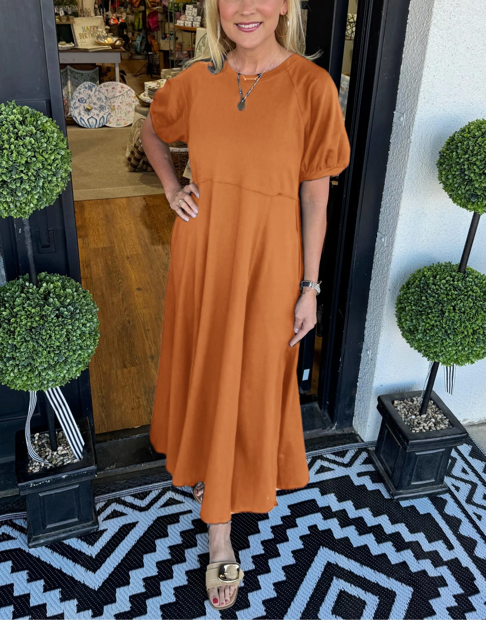 🔥Women's Solid Color Puff Sleeve Round Neck Long Dress(Buy 2 Free Shipping) - Image 7