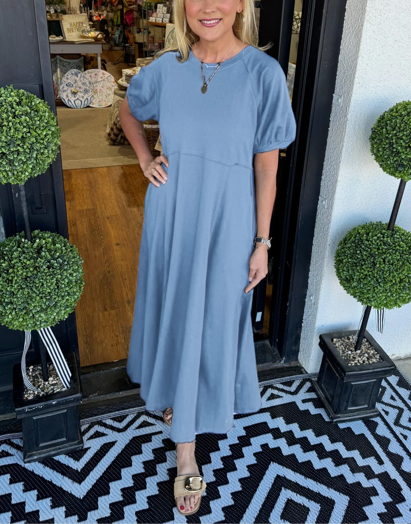 🔥Women's Solid Color Puff Sleeve Round Neck Long Dress(Buy 2 Free Shipping) - Image 8