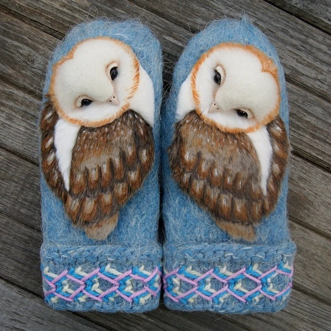 Hand Knitted Wool Nordic Mittens with Owls (Buy 2 Free Shipping) - Image 4