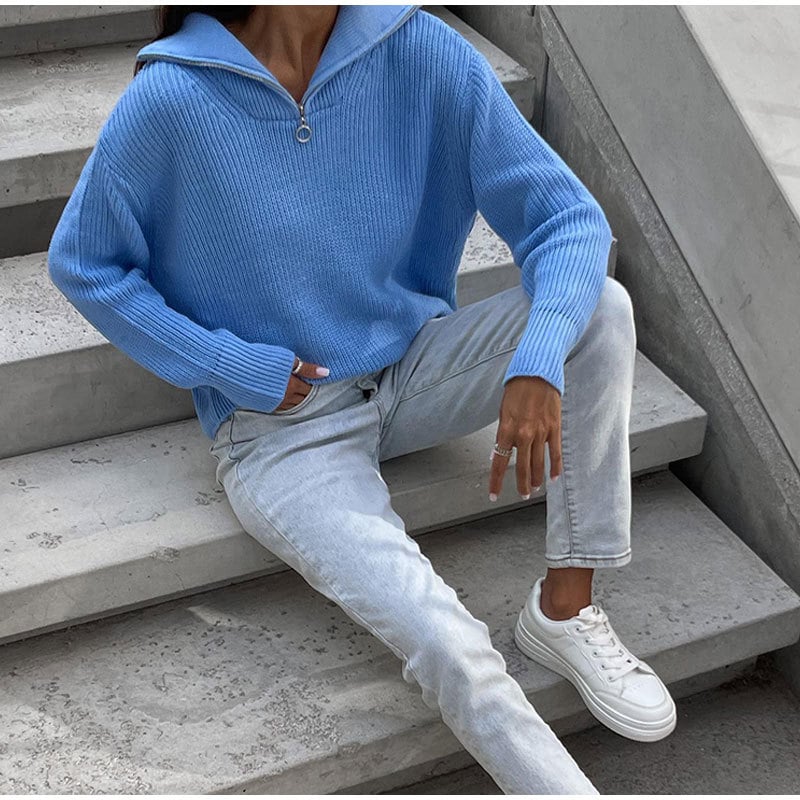 Zip-up Lapel Sweater - Image 3